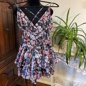 Dolls Kill, O. Vianca Floral Ruffle Sleeveless Mini Dress Sheer, size S